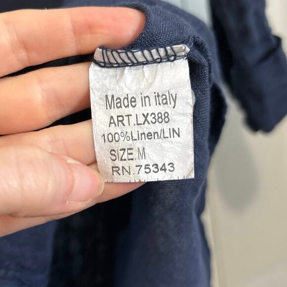 Lungo L’Arno Navy Blue 100% Linen Made in Italy Button Front Top Medium - Picture 5 of 7